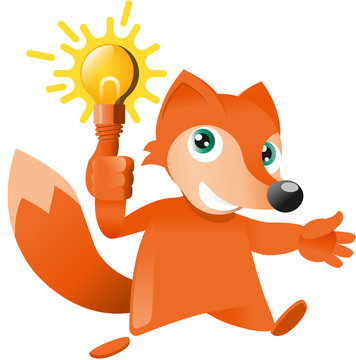 Grafik niedlicher Fuchs mit Gl&uuml;hbirne