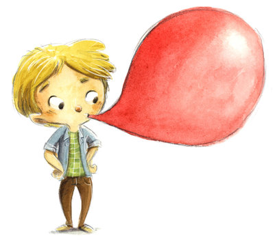 ni&ntilde;o comiendo chicle de fresa