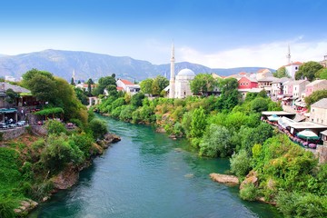 Fototapeta premium Neretva river in Mostar, Bosnia and Herzegovina, Europe.