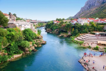 Obraz premium Neretva river in Mostar, Bosnia and Herzegovina, Europe.