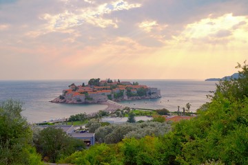 St.Stefan village. Beautiful view from the mainland to small peninsula in Montenegro.