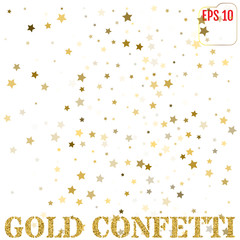 Gold stars. Confetti celebration. Festival decor. Vector illustration