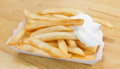 French Fries with Mayonnaise in A White Box