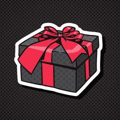 Realistic Gift Box Icon With Red Bow And Ribbon On Black Background Vector Illustration