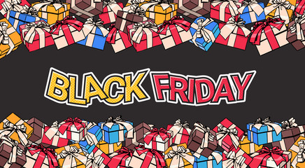 Black Friday Banner Design With Present And Gift Boxes On Background Shopping Poster Concept Vector Illustration