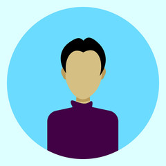 Male Avatar Profile Icon Round Man Face Flat Vector Illustration