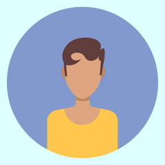Male Avatar Profile Icon Round Man Face Flat Vector Illustration
