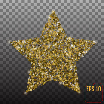 Vector luxury gold star. Element for advertising poster for restaurant, boutique and cafe, jewelry, fashion and party. Vector illustration with 3d stars confetti. 