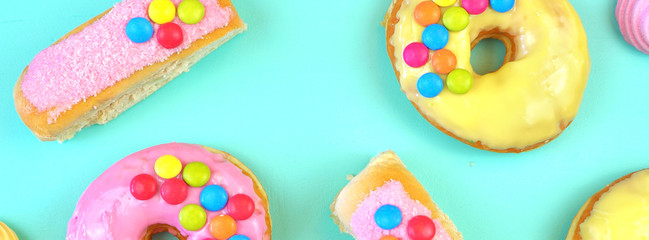 Pop Art Color style donuts and bakery goodies social media banner