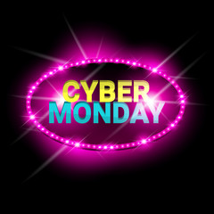 Cyber Monday Sale Neon Banner Shopping Discount Poster Colorful Glossy Design Vector Illustration