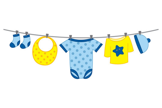 Vector Baby Boy Clothes Hanging on Line