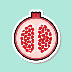 Pomegranate Sticker On Blue Background Colorful Fruit Icon Vector Illustration