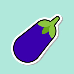 Eggplant Sticker On Blue Background Colorful Vegetable Icon Vector Illustration