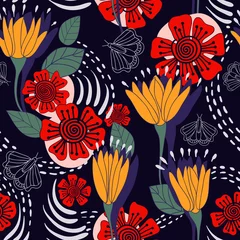 Poster Floral decorative seamless pattern. Vector background. Hand drawn cute wallpaper © sunny_lion