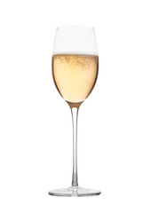Champagne glass with bubbles isolated on white