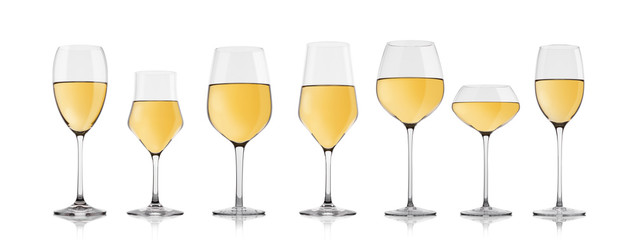 Glasses of red wine isolated with reflection