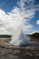 Typical Icelandic landscape, a wild nature of rocks and shrubs, rivers and lakes.