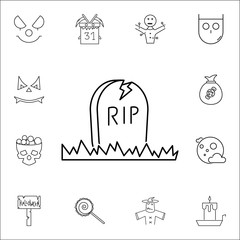 Halloween grave icon. Gravestone Rip tombstone icon. Set of Halloween icons