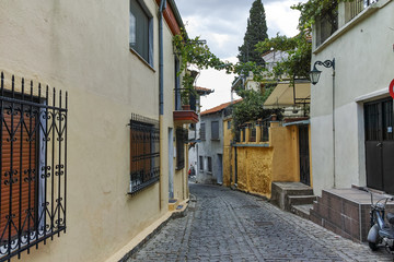 Typical street and old house in old town of Xanthi, East Macedonia and Thrace, Greece