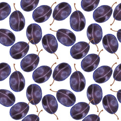 Watercolor plum seamless pattern