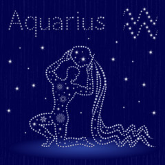 Zodiac sign Aquarius with snowflakes