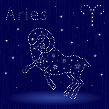 Zodiac sign Aries with snowflakes