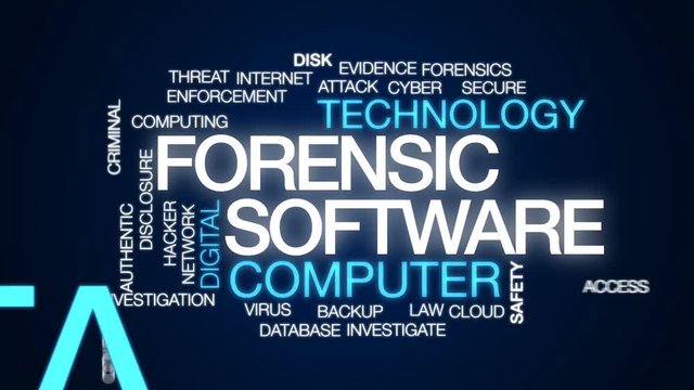 Forensic software animated word cloud, text design animation.