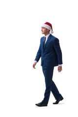 Young busnessman wearing santa hat in christmas concept on white