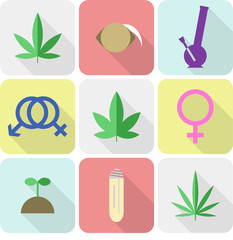Marijuana growing. Icon set