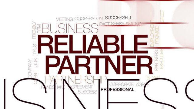 Reliable partner animated word cloud, text design animation. Kinetic typography.