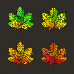 Four mosaic maple leaves