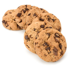 Chocolate chip cookies isolated on white background. Sweet biscuits. Homemade pastry.