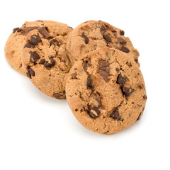 Chocolate chip cookies isolated on white background. Sweet biscuits. Homemade pastry.