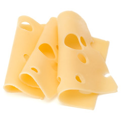 three Cheese slices isolated on white background