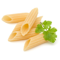 Italian pasta isolated on white background. Pennoni. Penne rigate.