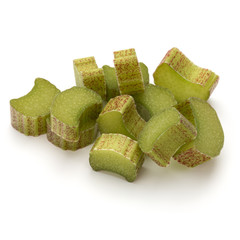 Chopped rhubarb stem isolated on white background cutout