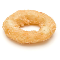 Crispy deep fried onion or Calamari ring isolated on white background