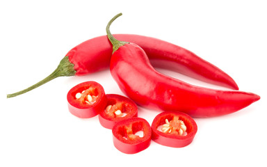 sliced red chili or chilli cayenne pepper isolated on white  background cutout