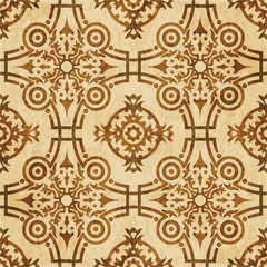 Retro brown watercolor texture grunge seamless background round kaleidoscope flower cross