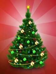 3d dark green Christmas tree over red