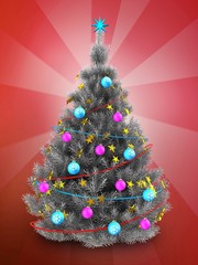 3d silver Christmas tree over red