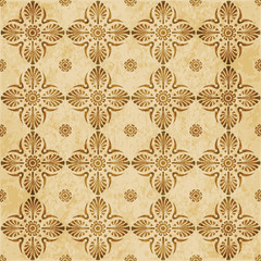 Retro brown watercolor texture grunge seamless background fan cross flower