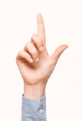 Hand pointing up isolated on a white background