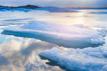 Iceland glacier on lagoon during winter season natural landscape background