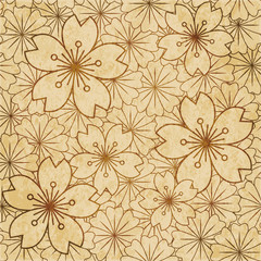 Retro brown watercolor texture grunge seamless background Japanese sakura flower