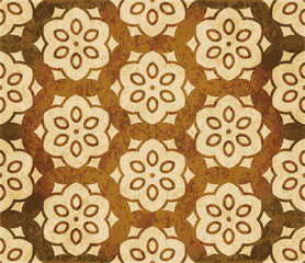 Retro brown watercolor texture grunge seamless background polygon flower cross frame