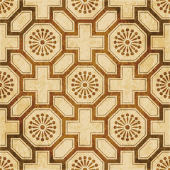 Retro brown watercolor texture grunge seamless background polygon square cross flower lattice