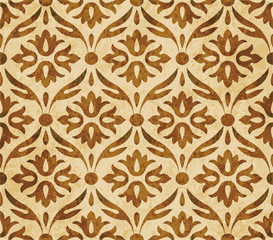 Retro brown watercolor texture grunge seamless background primitive curve round cross flower