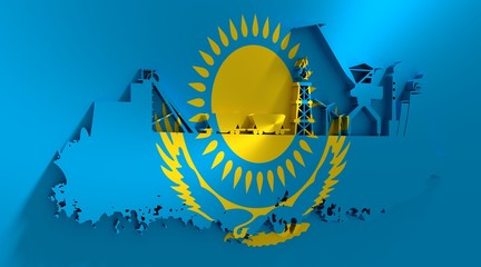 Energy and Power icons set and grunge brush stroke. Energy generation, transportation and heavy industry relative image. Flags of the Kazakhstan. 3D rendering