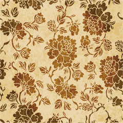 Retro brown watercolor texture grunge seamless background botanic garden flower leaf